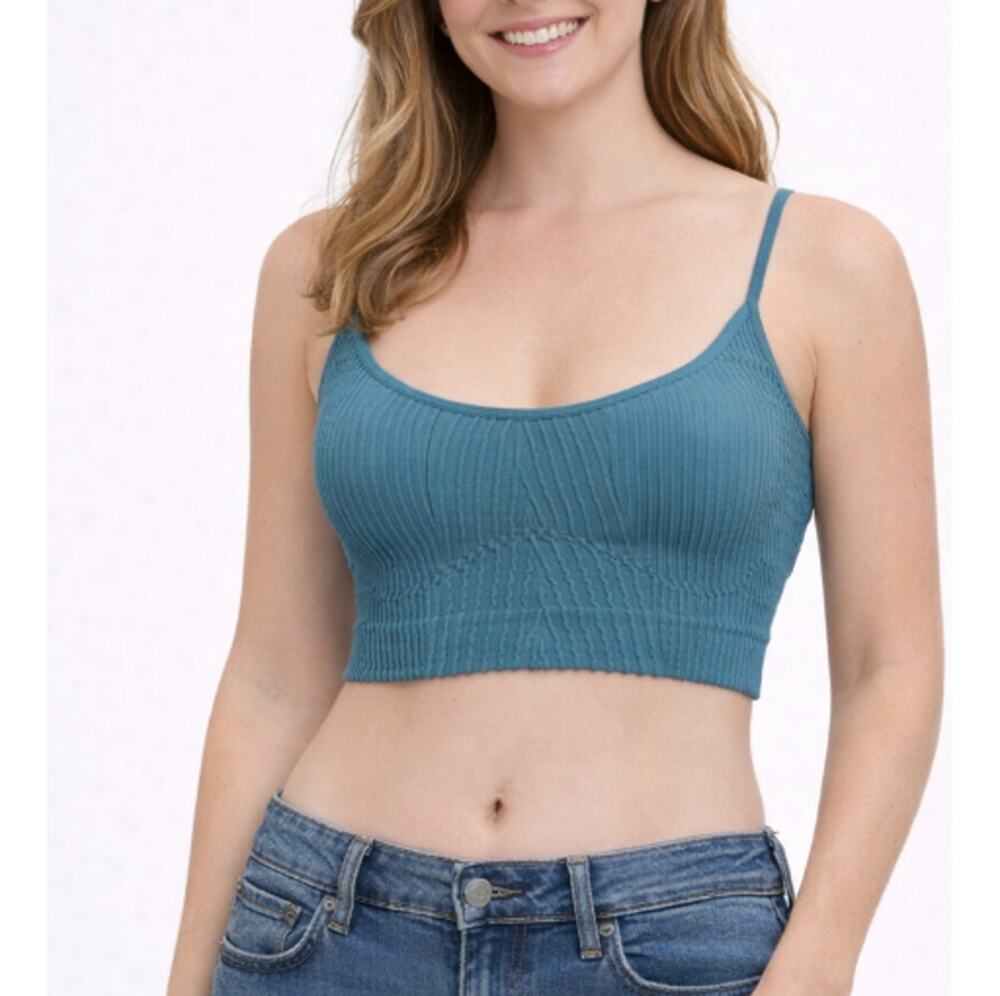 New NUX Women's Teal Ribbed Stretch Open Back Cropped Tank Top Size S